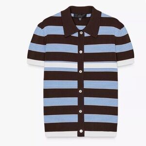 Zara Brown, Blue & White Striped Short-Sleeve Polo